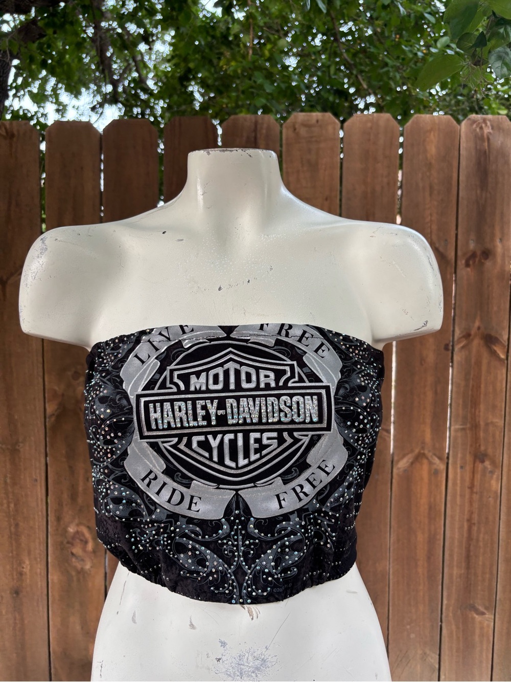 NWOT Rhinestone Harley Davidson Custom Reworked Tube Top/Bandeau size M/L.